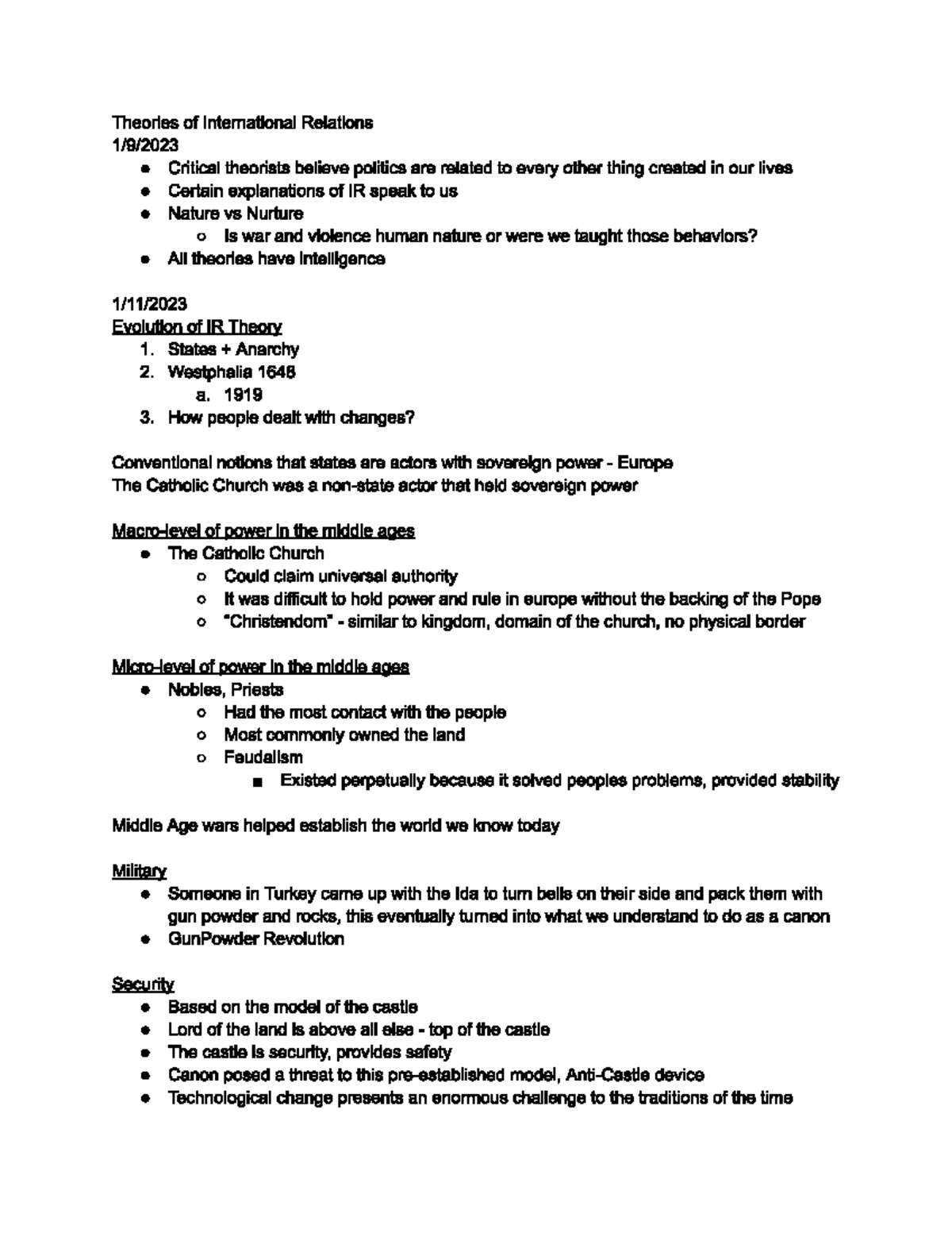 PSCI 321 Notes - Discusses various theories of international relations ...