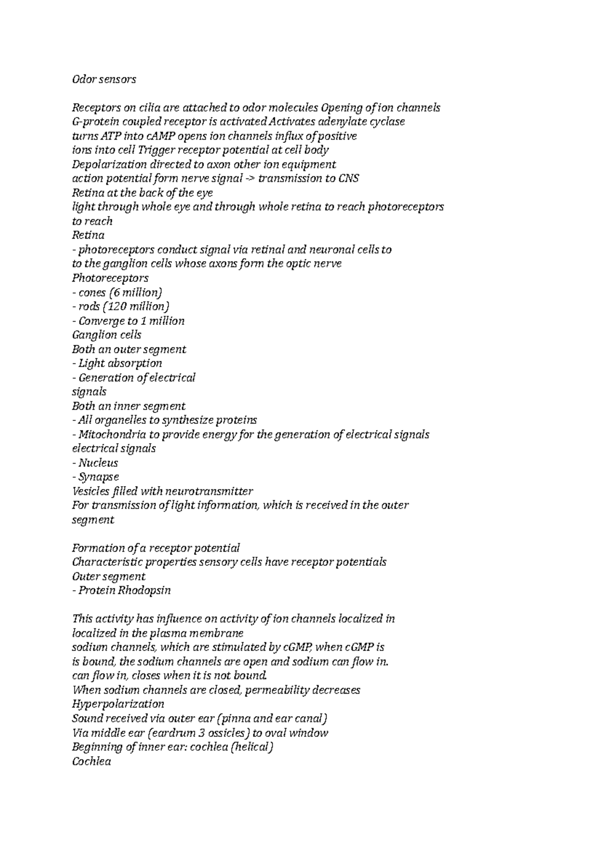 Odor sensors Lecture notes 7 BIOC 181R UArizona Studocu