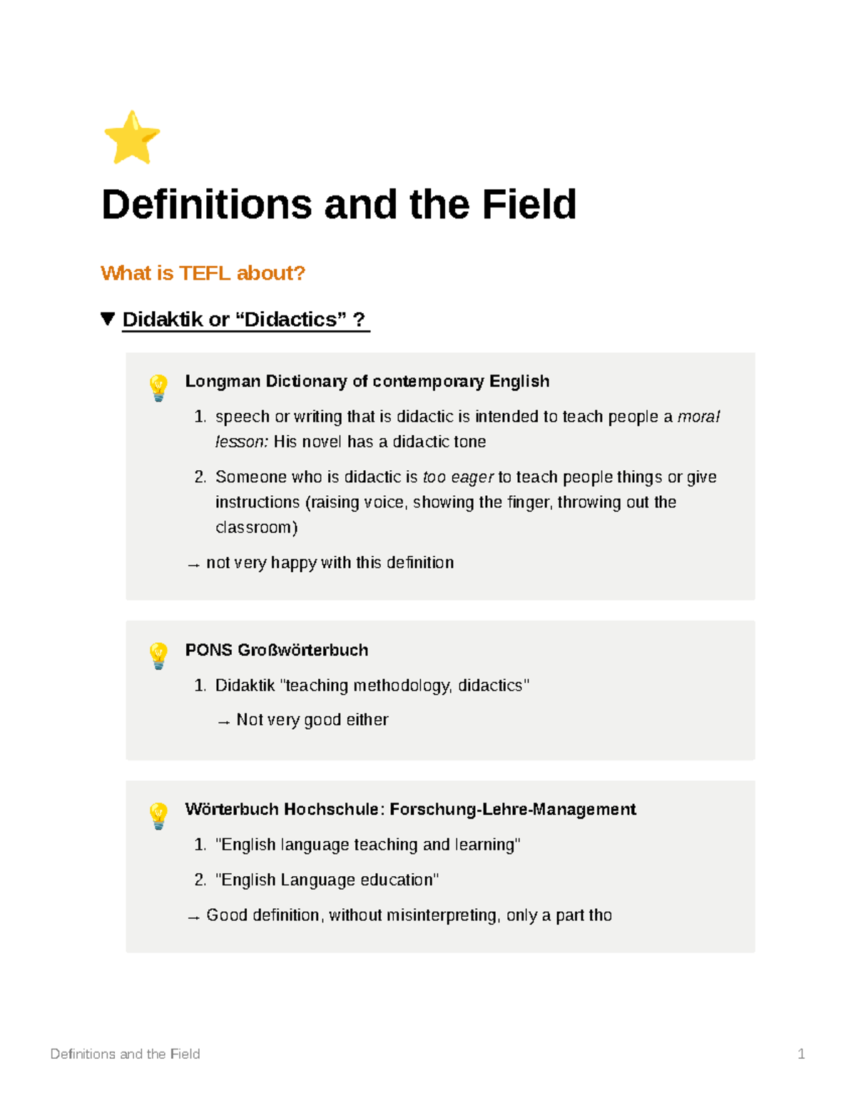 Definitions and the field ⭐ Definitions and the Field What is TEFL