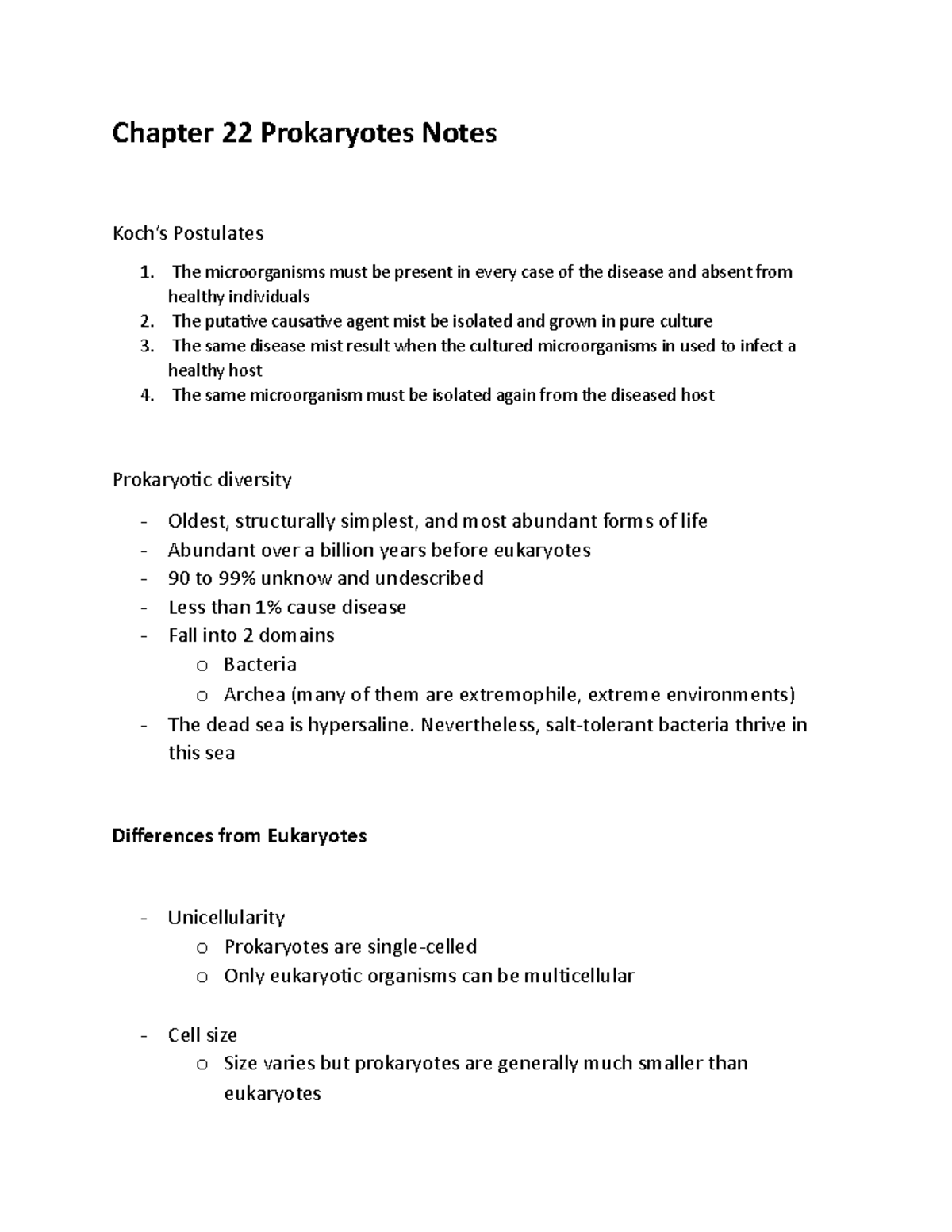 Prokaryotes Notes - Chapter 22 Prokaryotes Notes Koch’s Postulates The ...