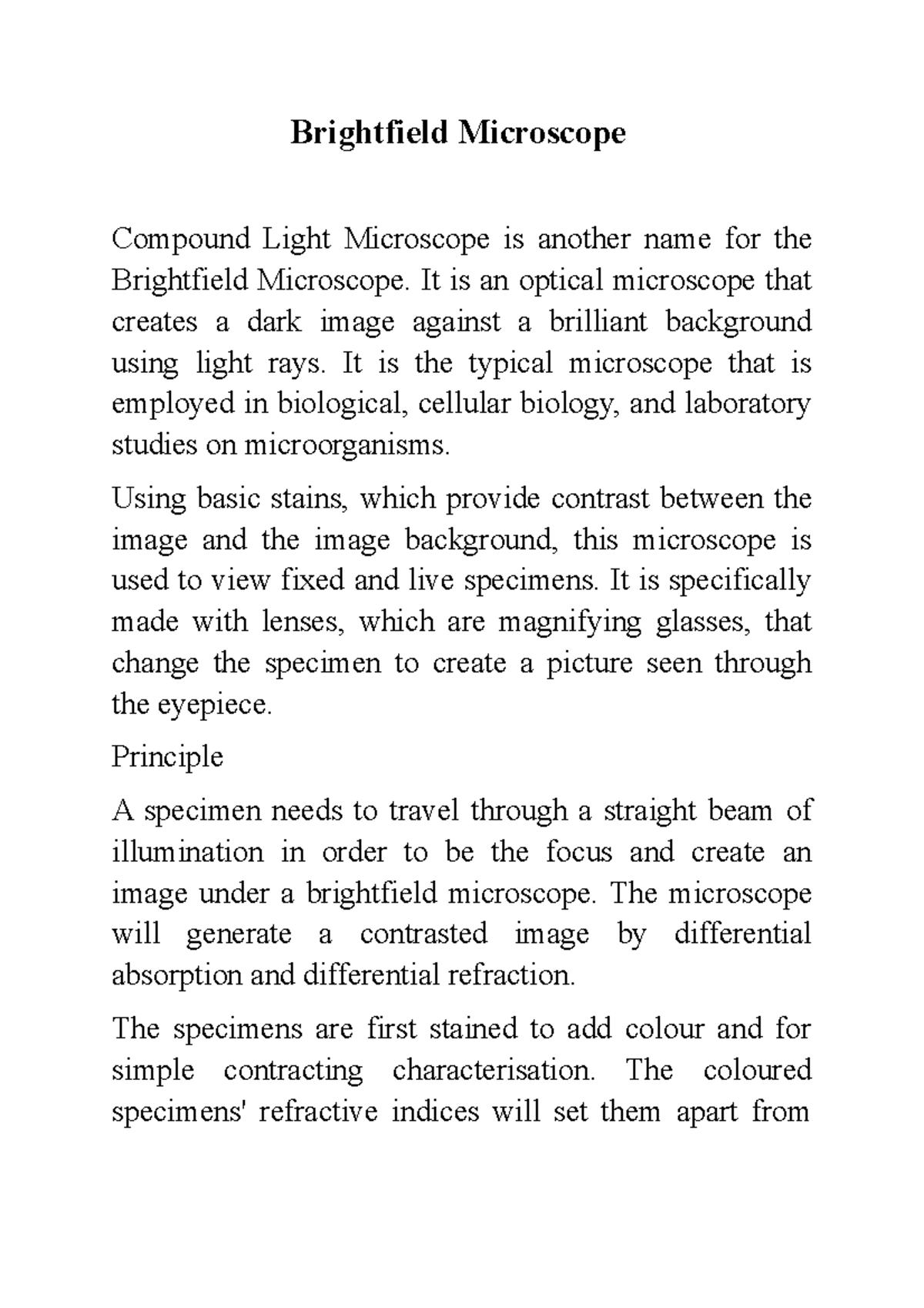 Brightfield Microscope - It is an optical microscope that creates a ...