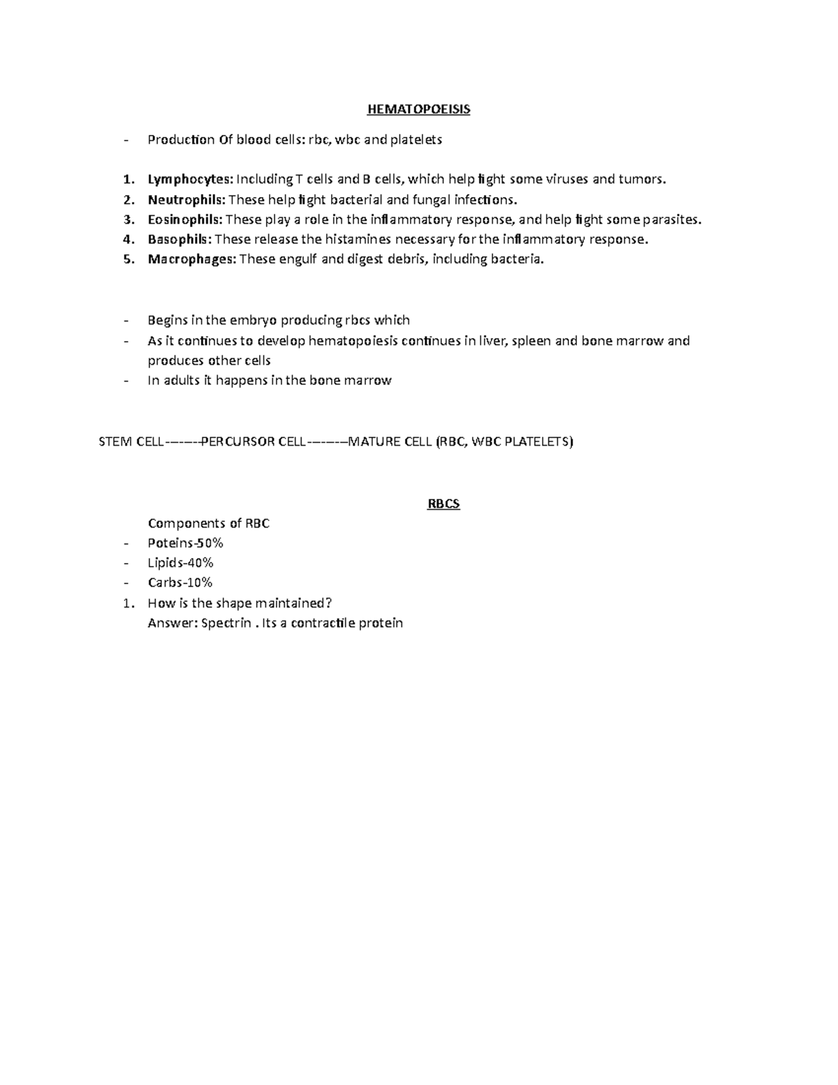 Hematopoeisis - Notes extracted from Sir Anton's lecture and various ...