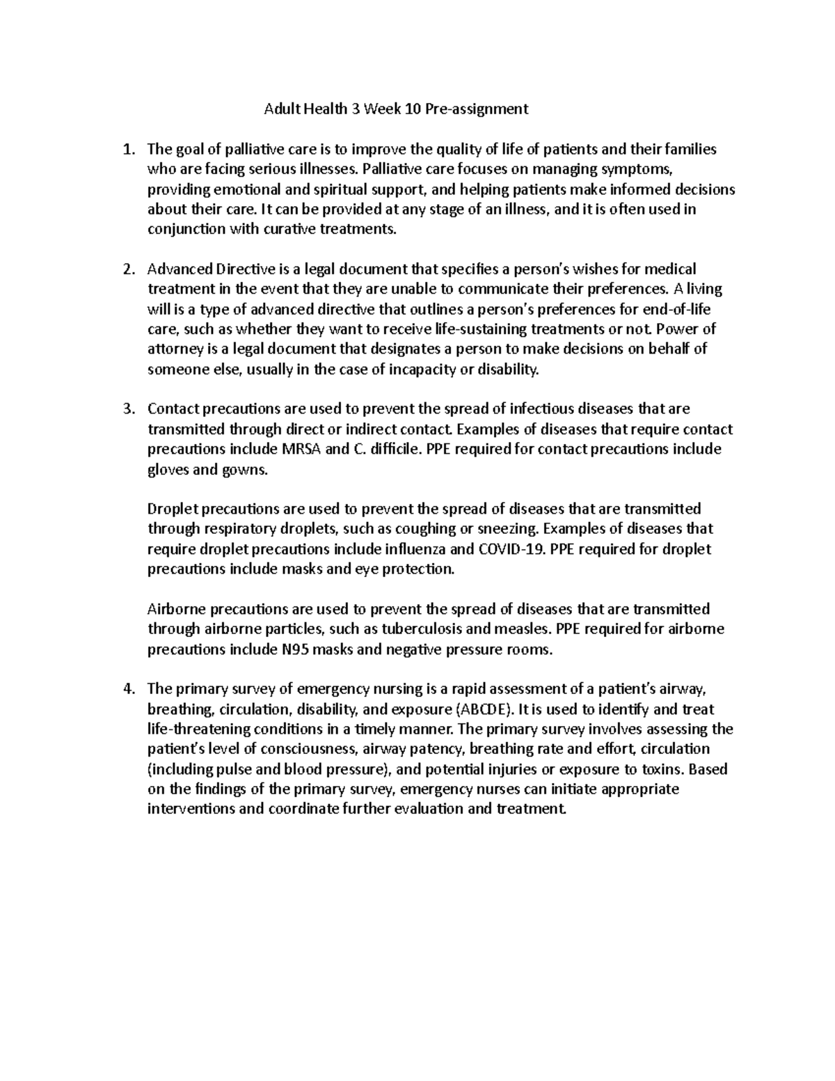Adult Health 3 Week 10 Pre-assignment - Adult Health 3 Week 10 Pre ...