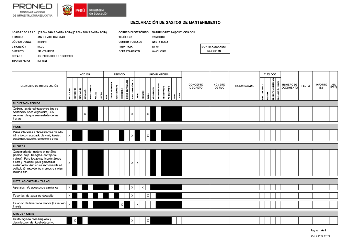 Declaraciongastos814079 15/11/2021 22 DECLARACIÓN DE GASTOS