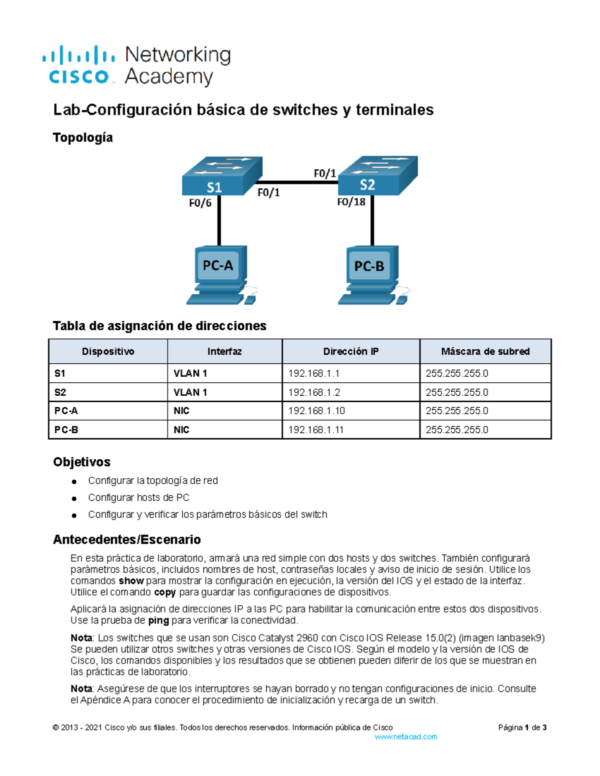 2 9 2 Lab Basic Switch And End Device Configuration Lab Configuraci n B sica De Switches Y 