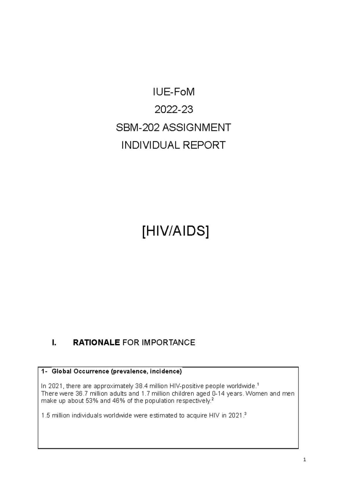 Infection Report STD HIV AIDS IUEFoM 2022 SBM202 ASSIGNMENT