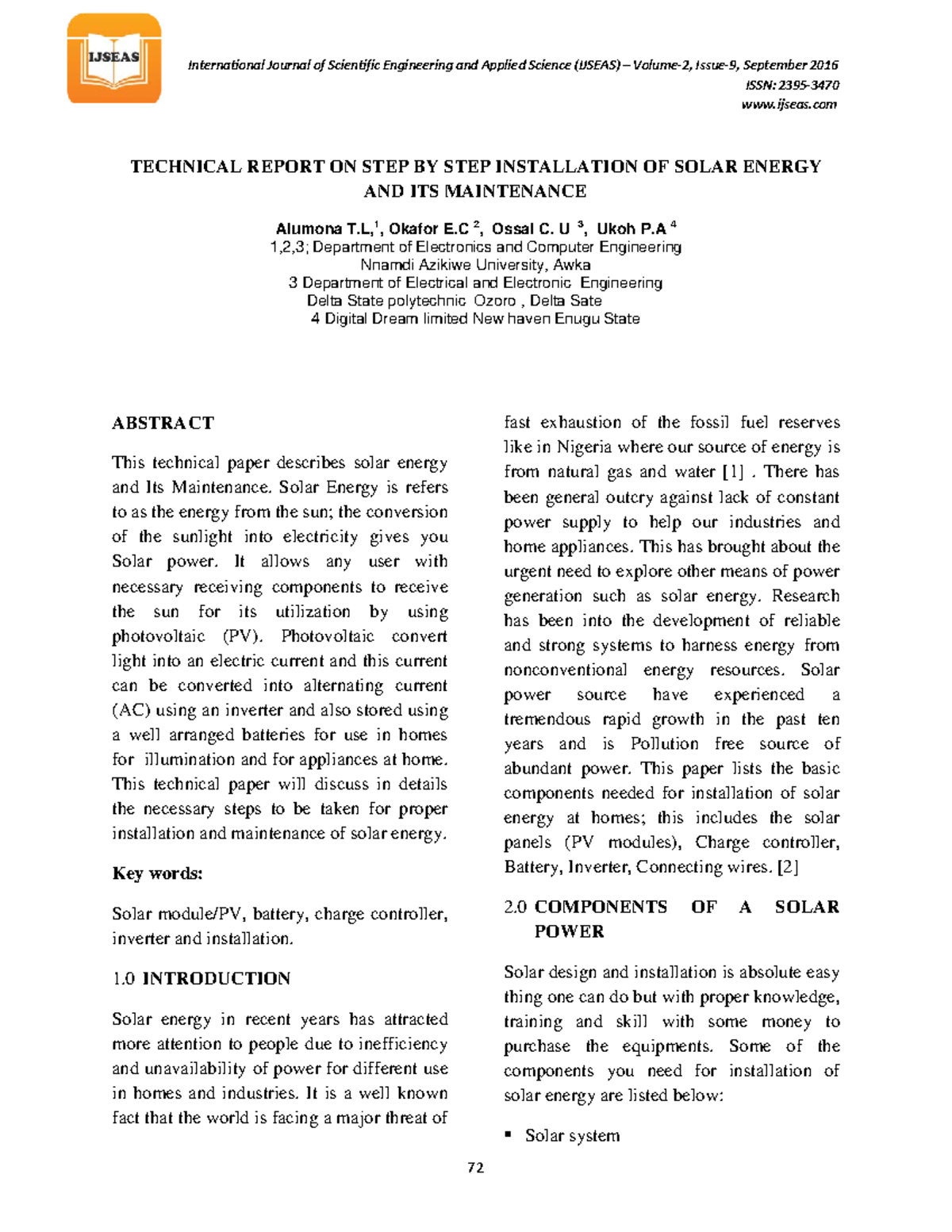 Solar pv - ISSN: 2395- ijseas TECHNICAL REPORT ON STEP BY STEP ...