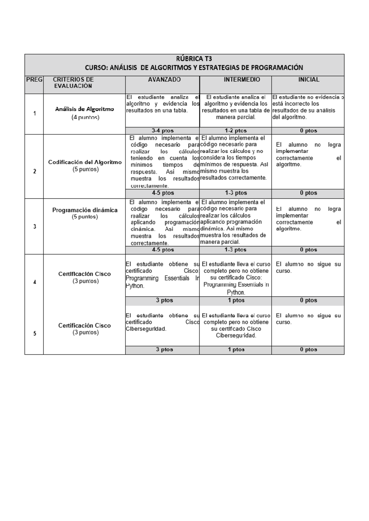 Rúbrica T3 AAEP20241 RUBRICA T3 CURSO ANÁLISIS DE ALGORITMOS Y