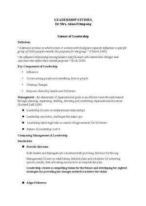 Principles of Leadership notes for students - PERSONAL SIDE OF ...