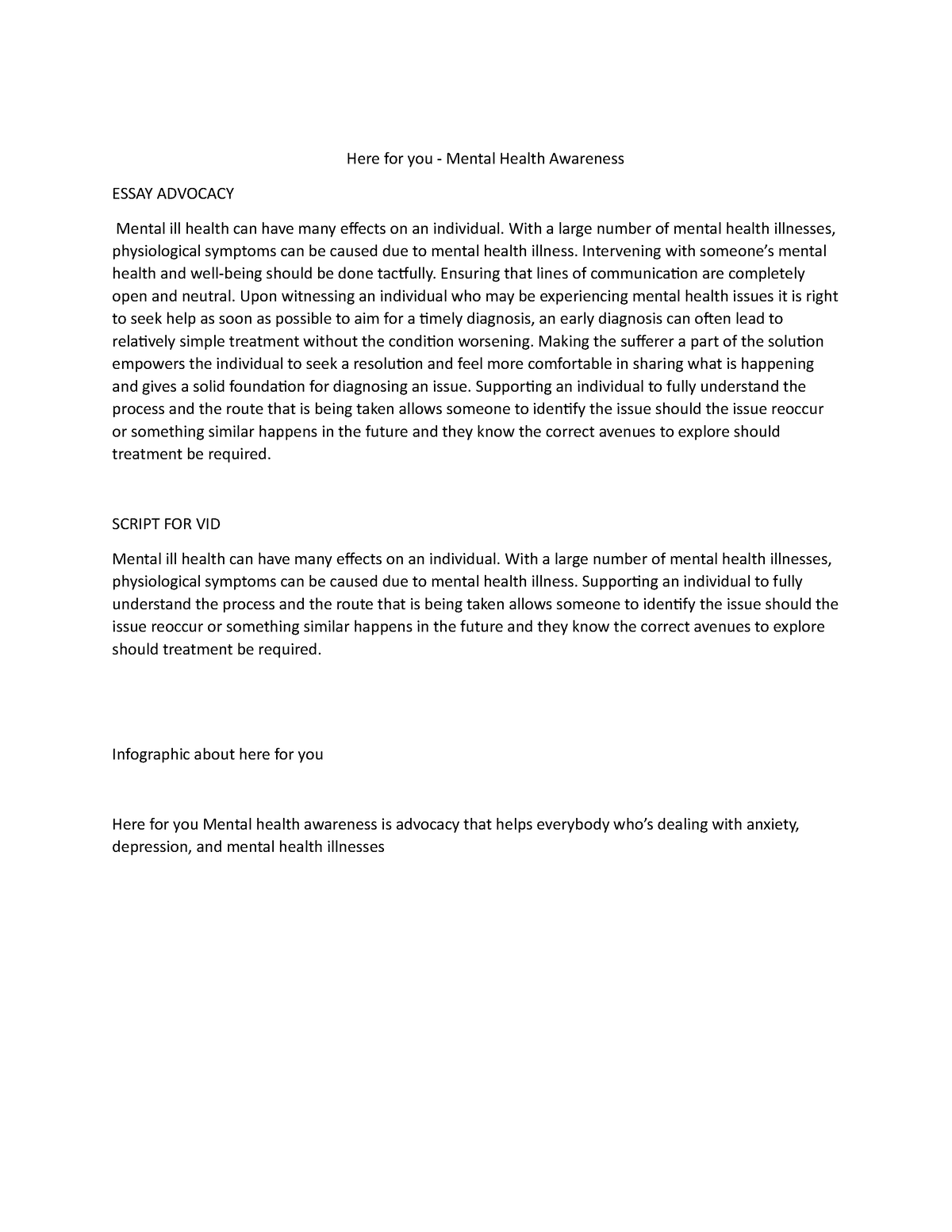 advocacy about mental health awareness essay