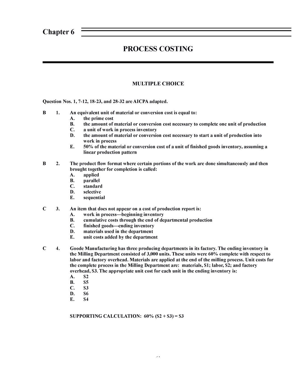 USRY 06 Process Cos`ing Theory - Chapter 6 PROCESS COSTING MULTIPLE ...