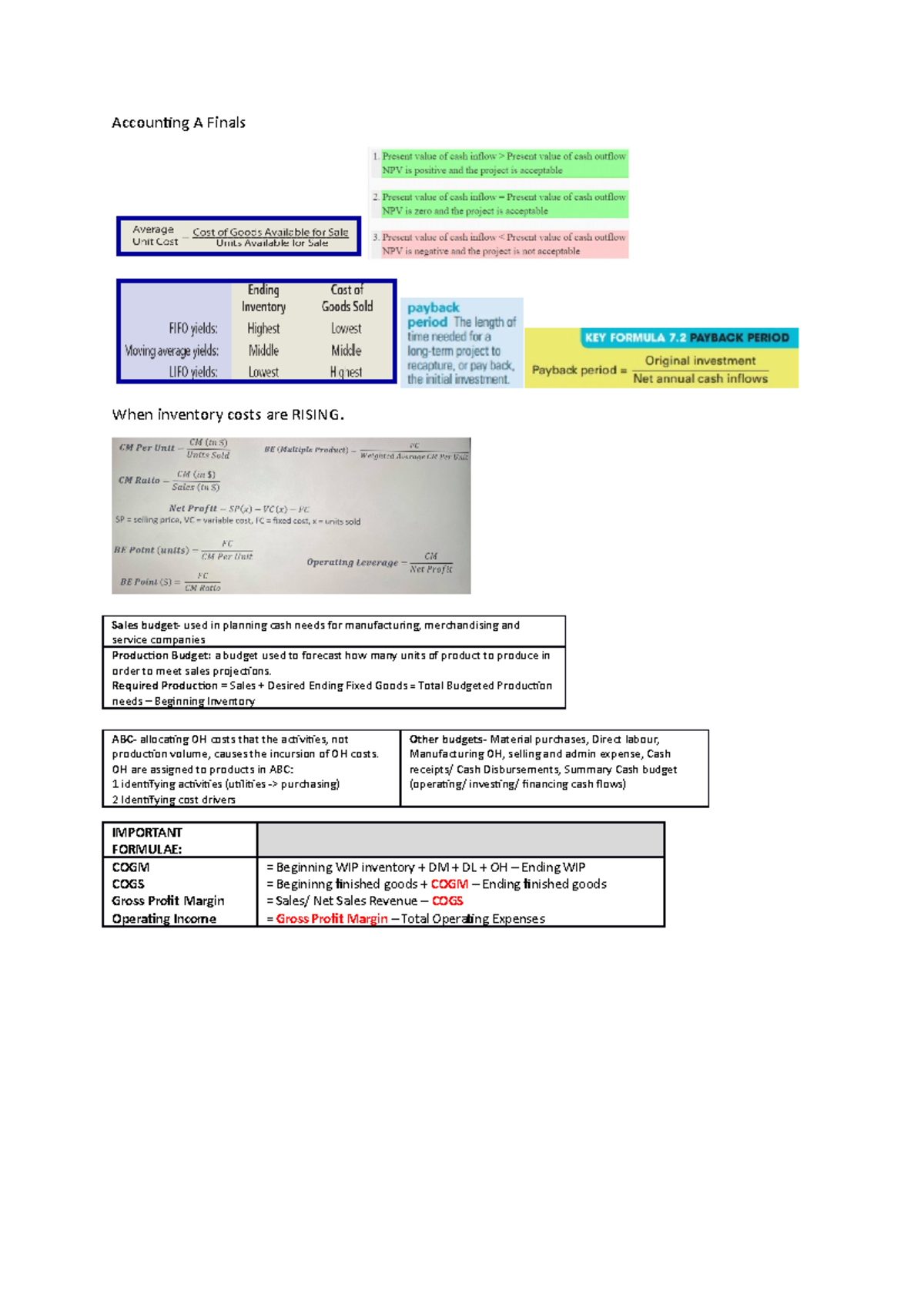 Accounting A Finals - These Are Final Examination Notes To Add To Your ...