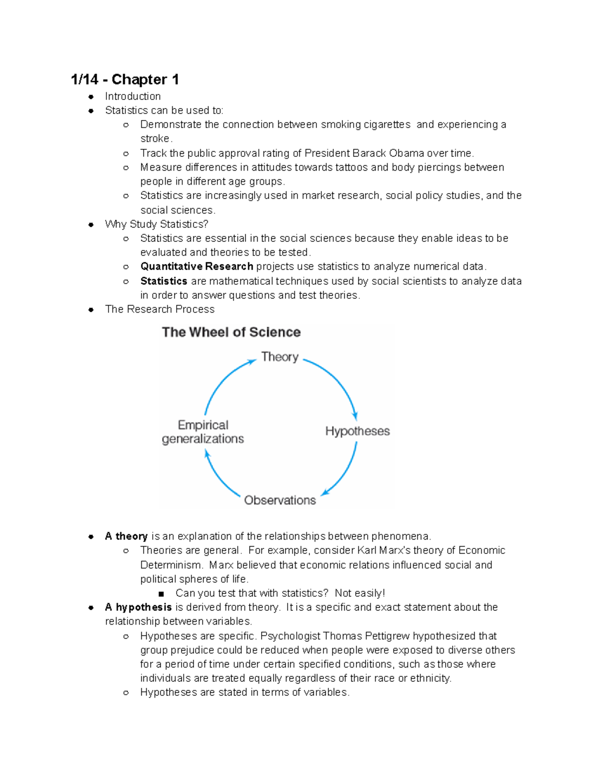 Midterm Notes - 1/14 - Chapter 1 Introduction Statistics can be used to ...