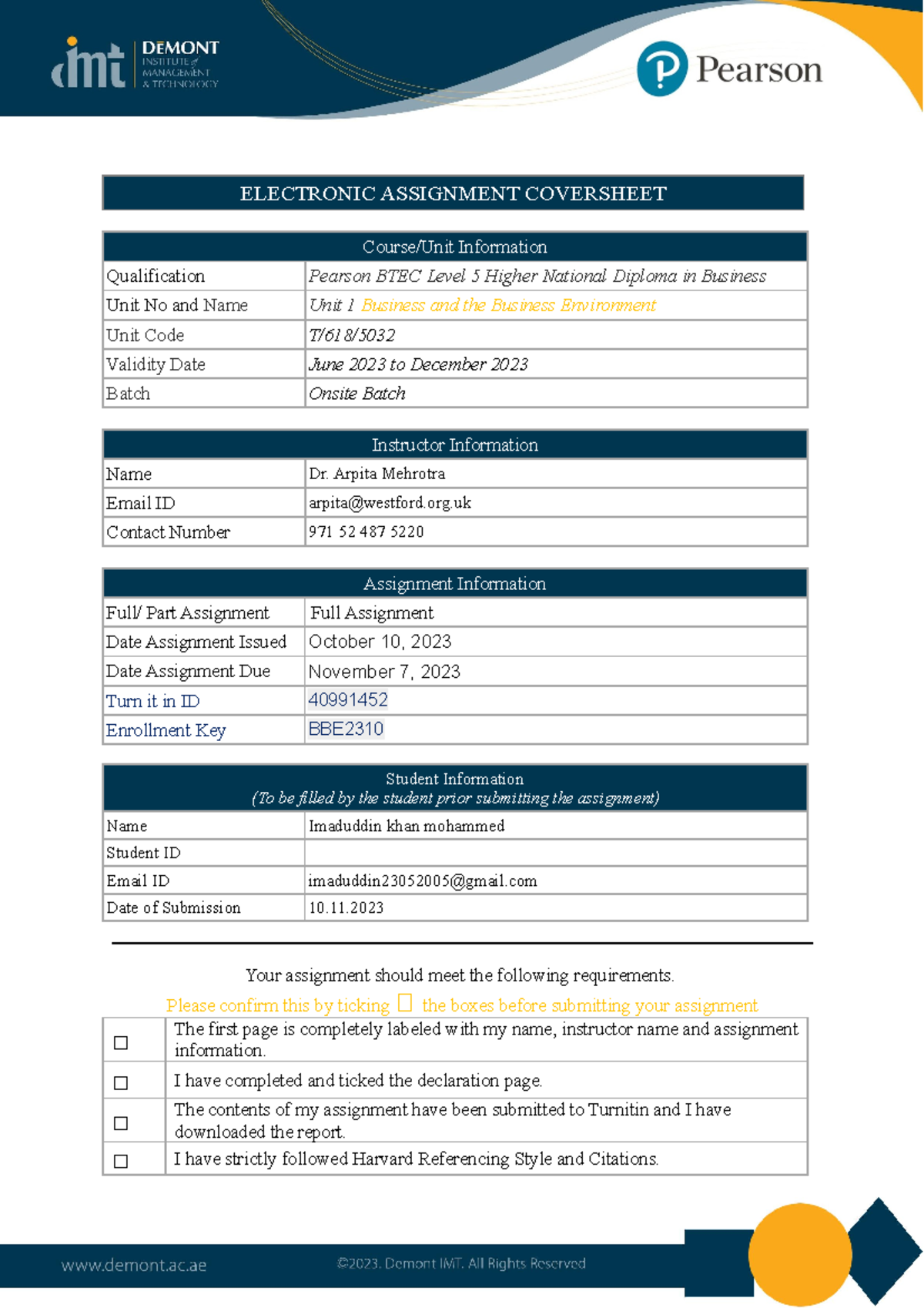 Assignment ( Module 1 ) - ELECTRONIC ASSIGNMENT COVERSHEET Course/Unit ...