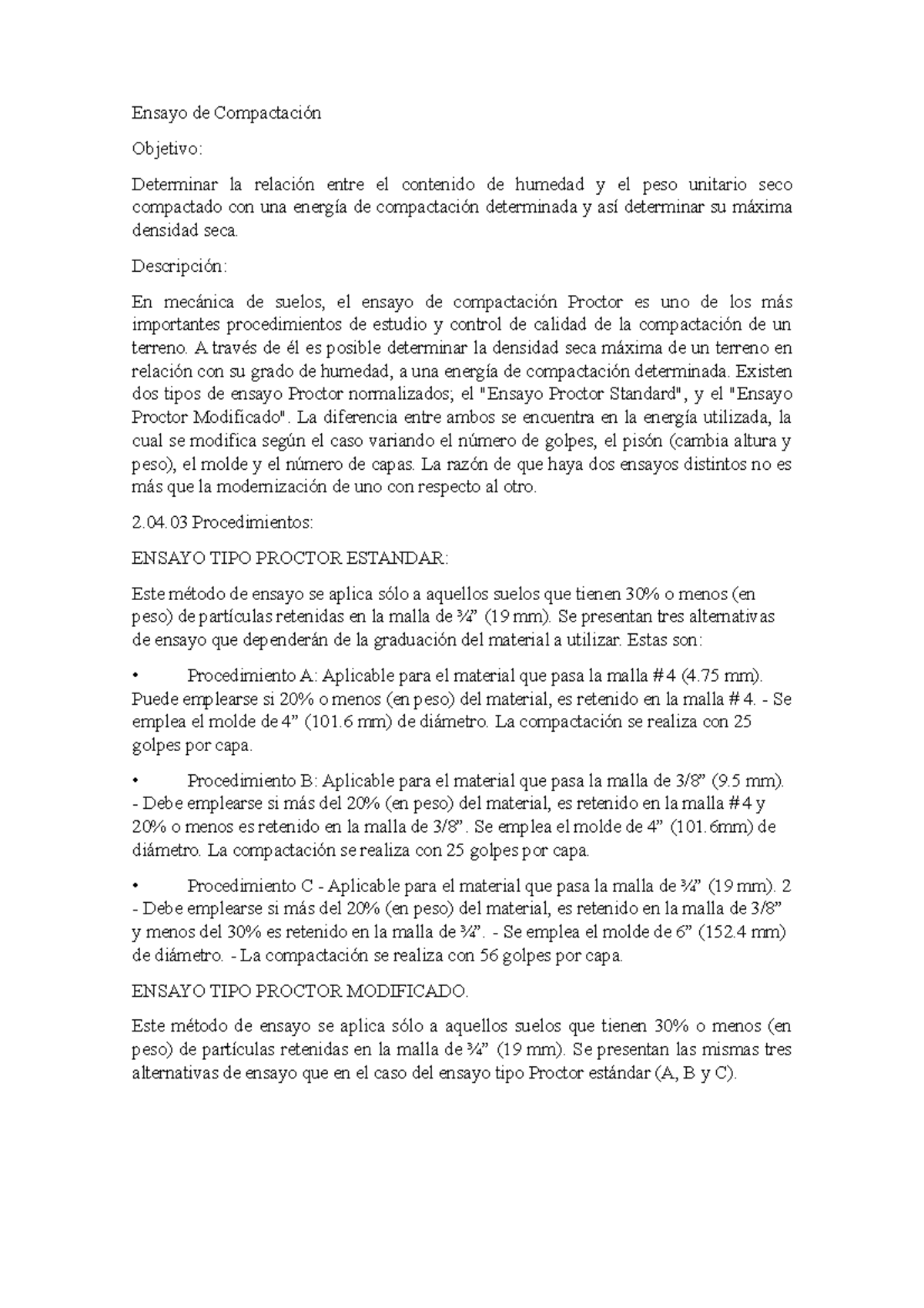 Compactacion- Proctor Modificado - Ensayo de Compactación Objetivo ...