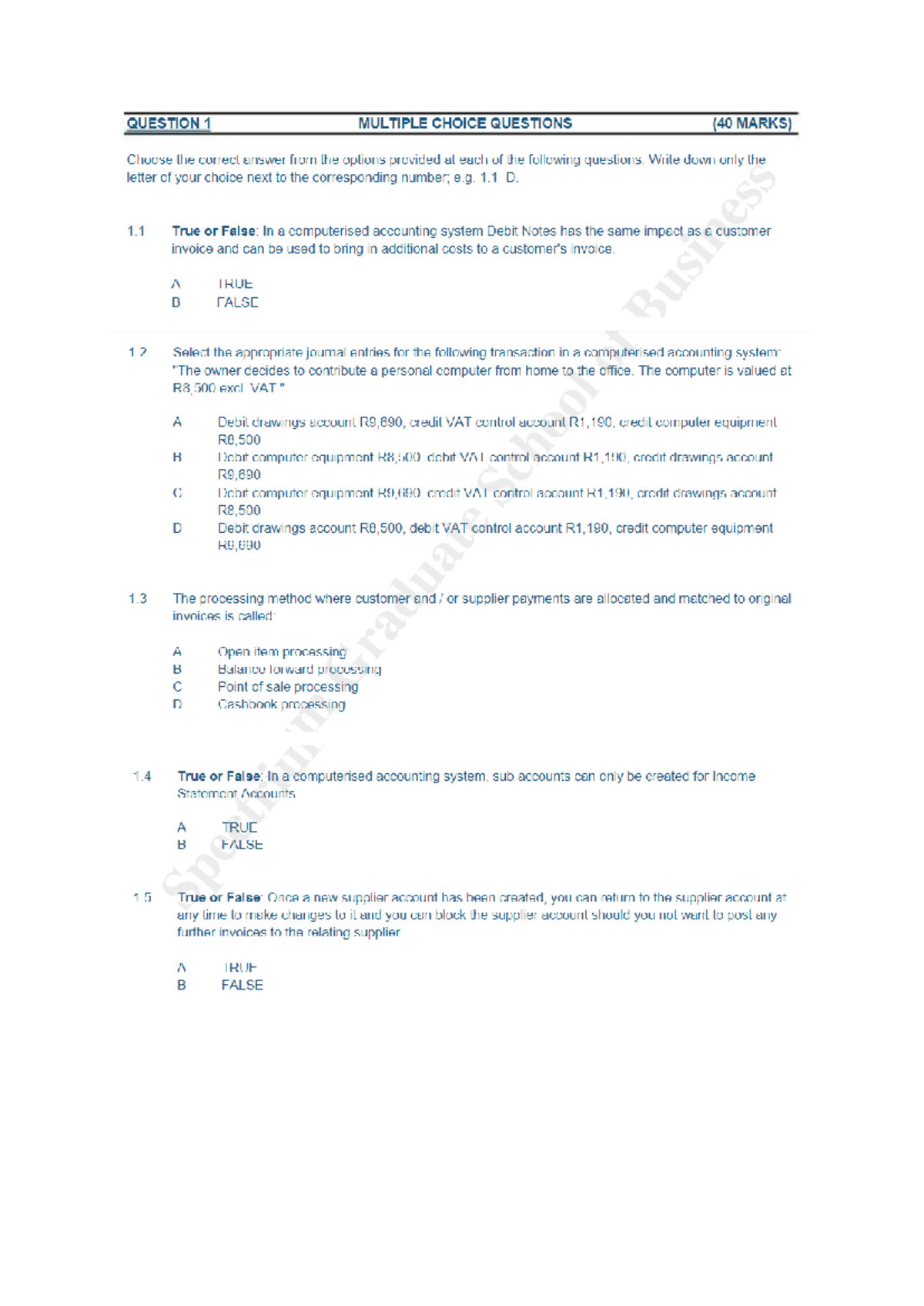 Practiuce test - FINAL EXAM COPY - QUESTION 1 MULTIPLE CHOICE QUESTIONS ...