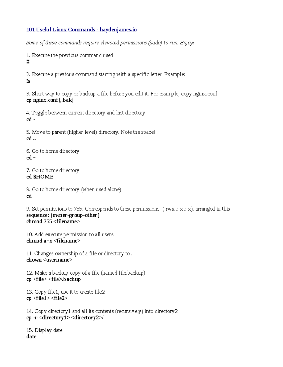 101-linux-commands - 101 Useful Linux Commands - haydenjames Some of ...
