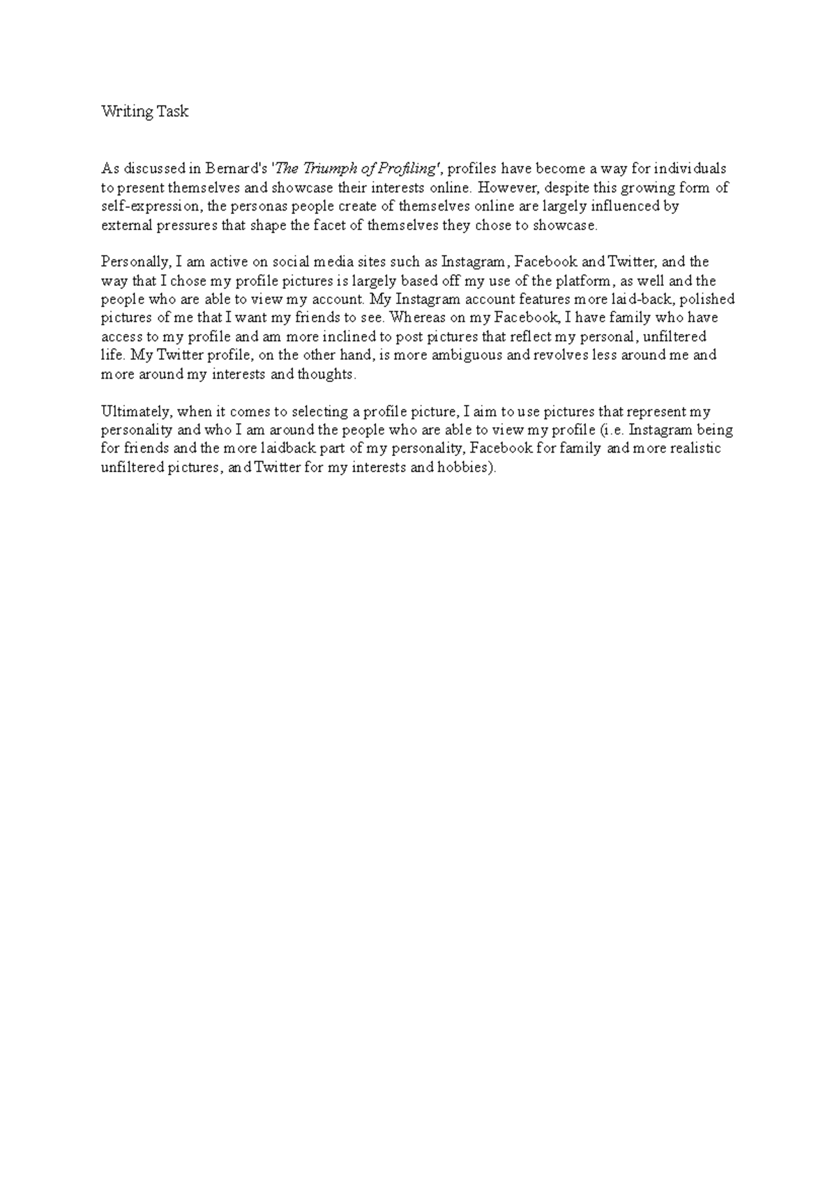 Writing Task mmcc1110 - Writing Task As discussed in Bernard's 'The ...