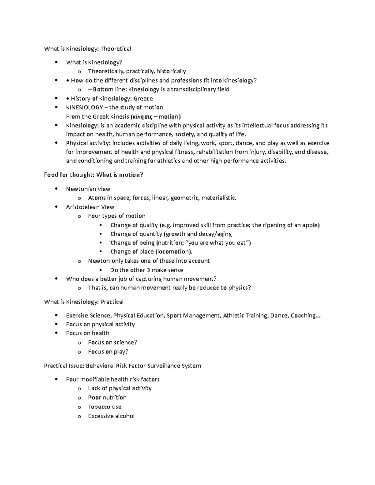 Fund Kin 1a 2 Work What is Kinesiology Theoretical What is