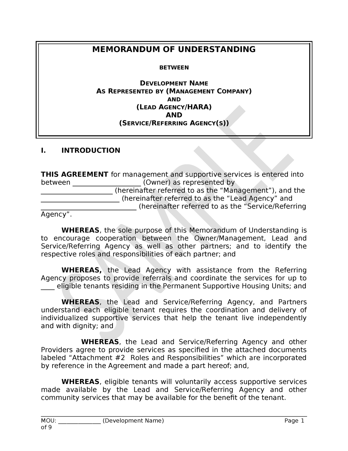 Memorandum of understanding template 03 - MEMORANDUM OF UNDERSTANDING ...