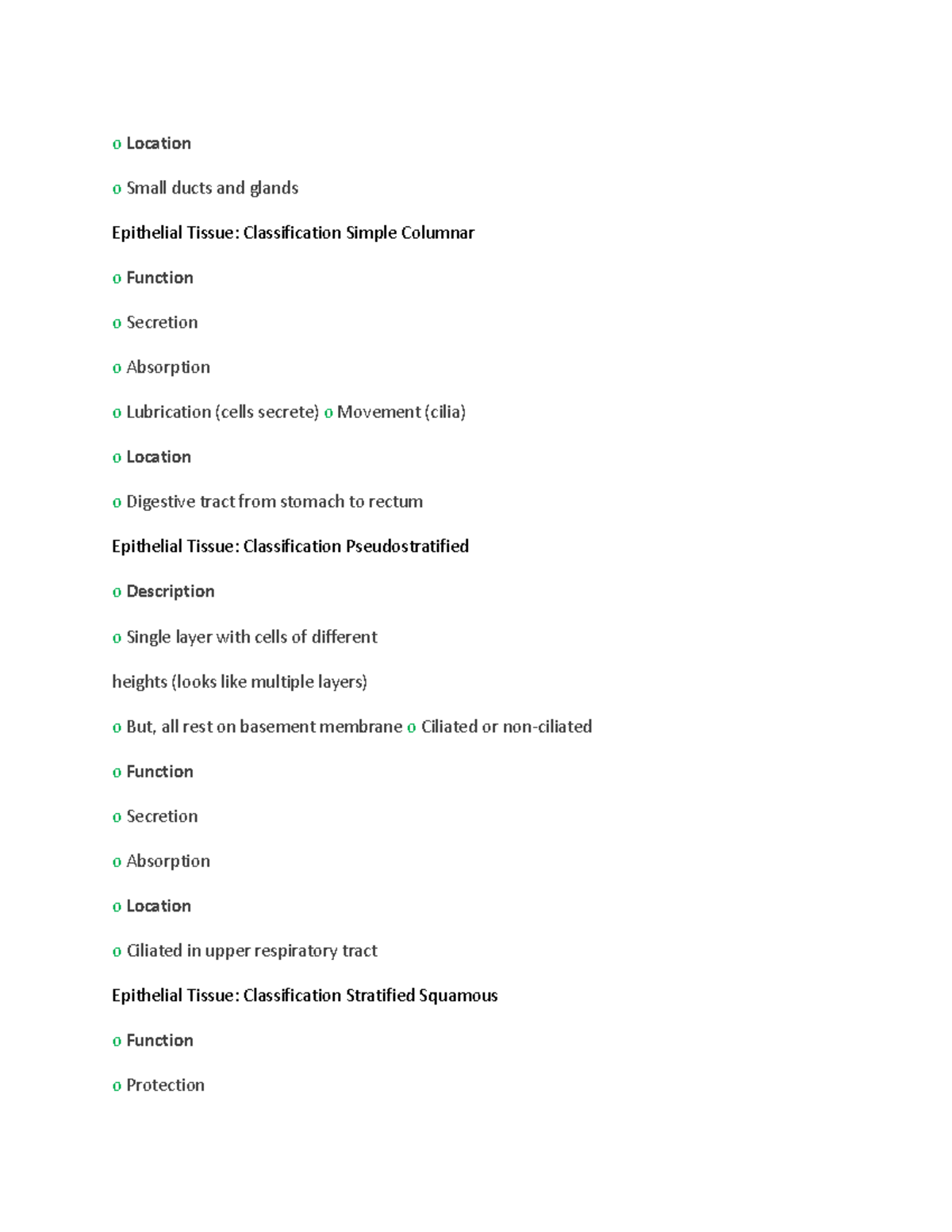 O Location PT 5 - KIN 170 FINAL EXAM NOTES - o Location o Small ducts ...