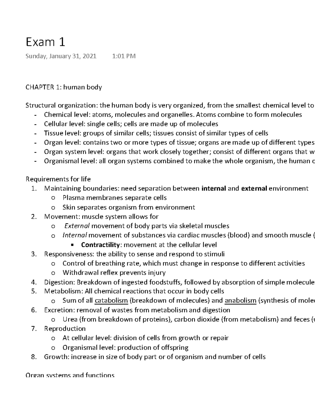 Exam 1 Exam 1 study guide CHAPTER 1 human body Structural organization the human body is