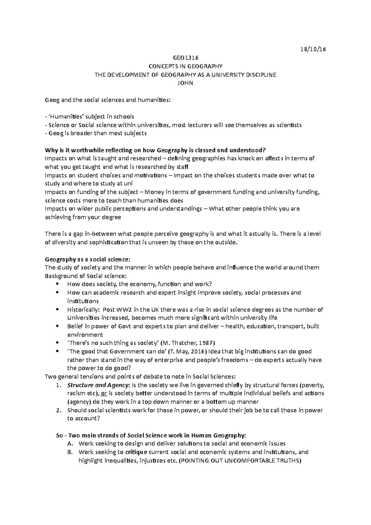 THE DEVELOPMENT OF GEOGRAPHY AS A UNIVERSITY DISCIPLINE 18/10/ GEO