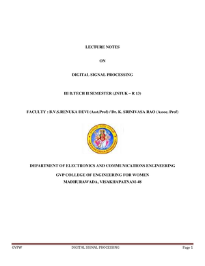 DSP Notes UNIT I LECTURE NOTES ON DIGITAL SIGNAL PROCESSING III