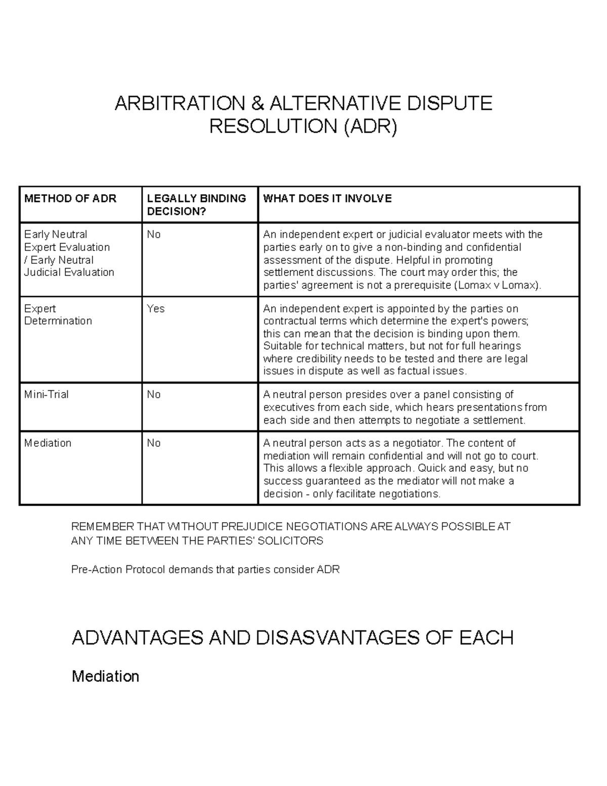 Material ADR Description of the different types of ADR available