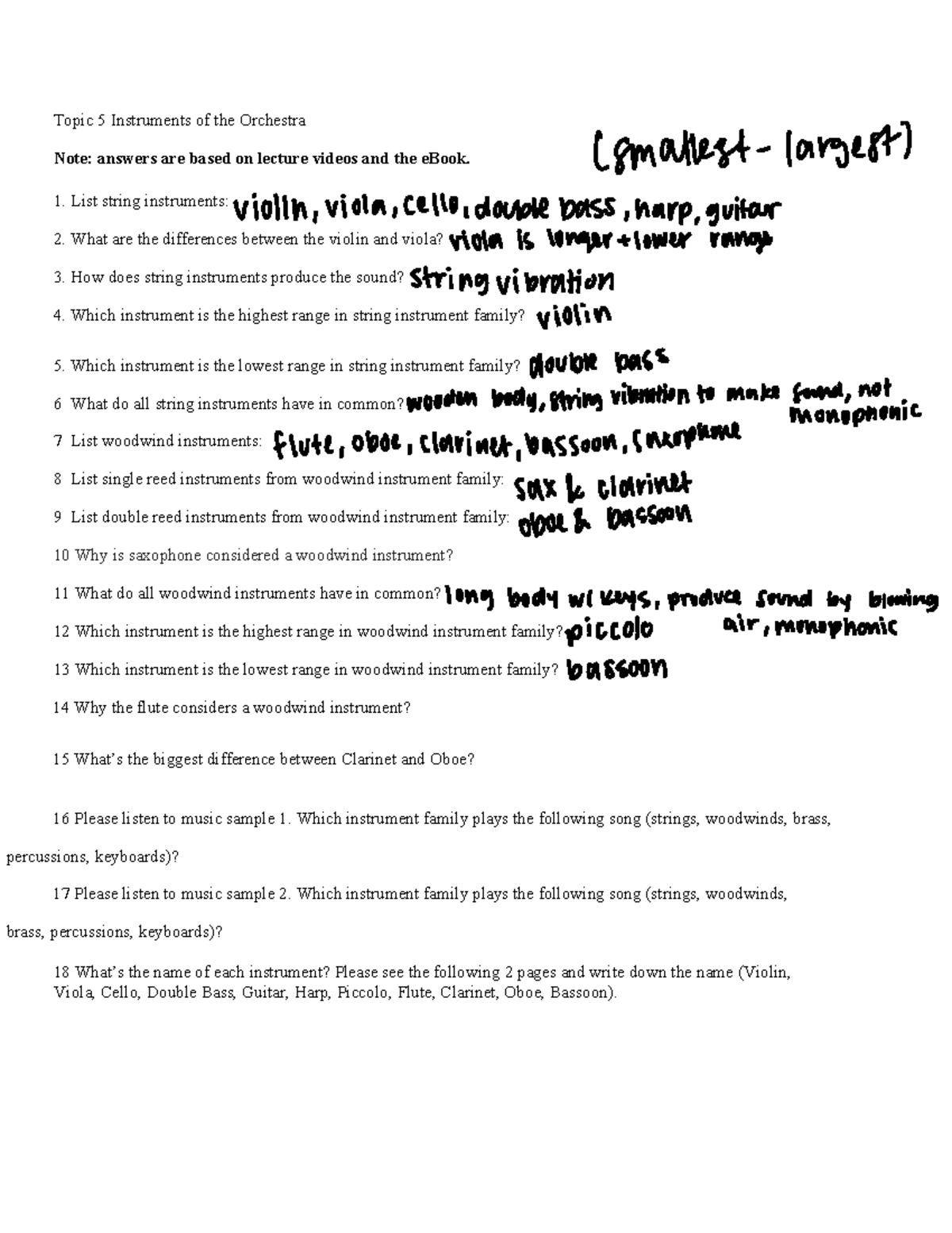 Music Appreciation Notes Topic 5 - Topic 5 Instruments of the Orchestra ...