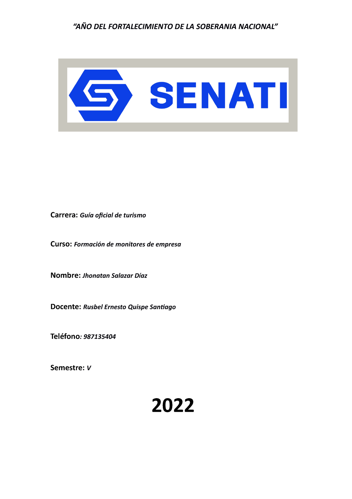 Senati 2022 Gastronomia “aÑo Del Fortalecimiento De La Soberania Nacional” Carrera Guía 1615