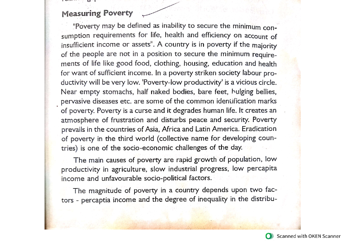 Measuring Poverty - Its Study Notes - B.A Economics - Studocu