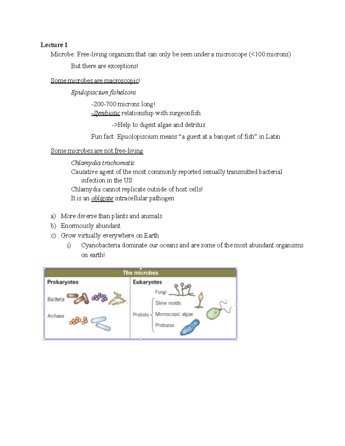 Microbiology - important keypoints - Lecture 1 Microbe: Free-living ...