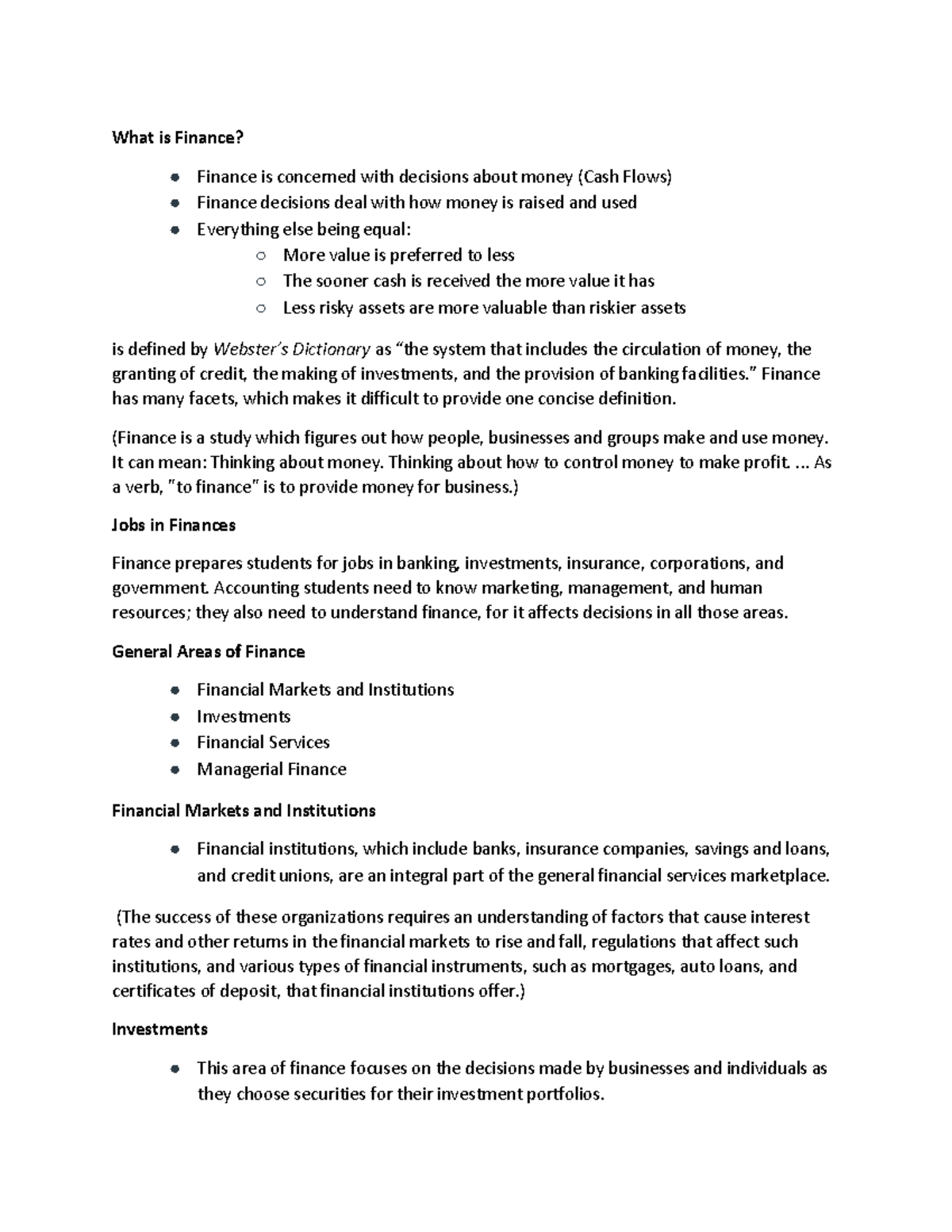 Busfin Midterms Reviewer 1 - What is Finance? Finance is concerned with ...