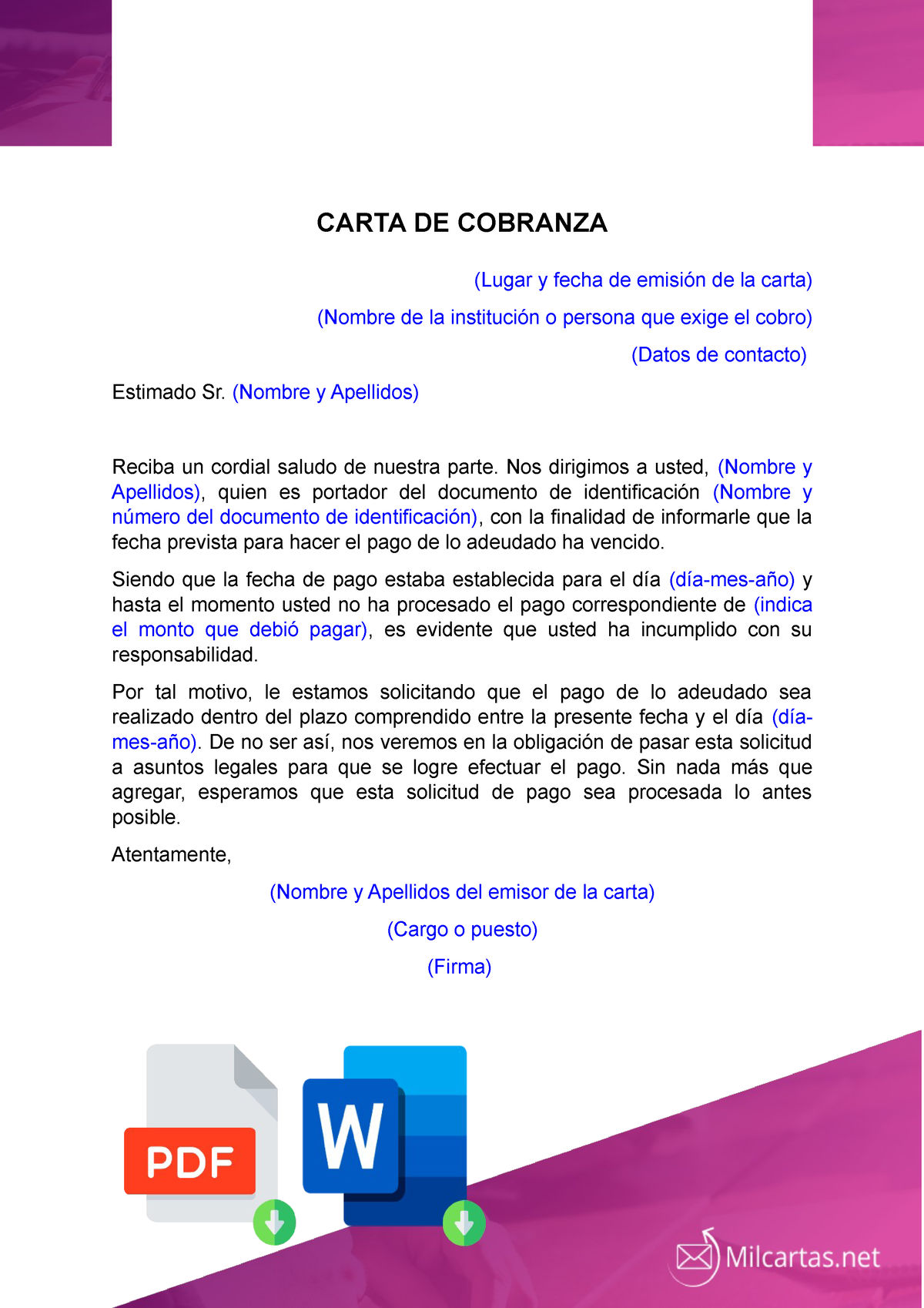 Carta-de-cobranza - Modelo de carta de cobranza - CARTA DE COBRANZA CARTA  DE COBRANZA (Lugar y fecha - Studocu