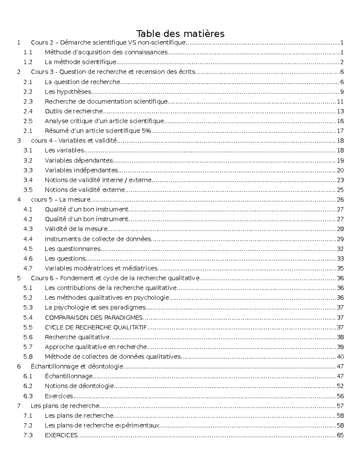 Notes cours - Méthode - Table des matières 1 Cours 2 – Démarche ...