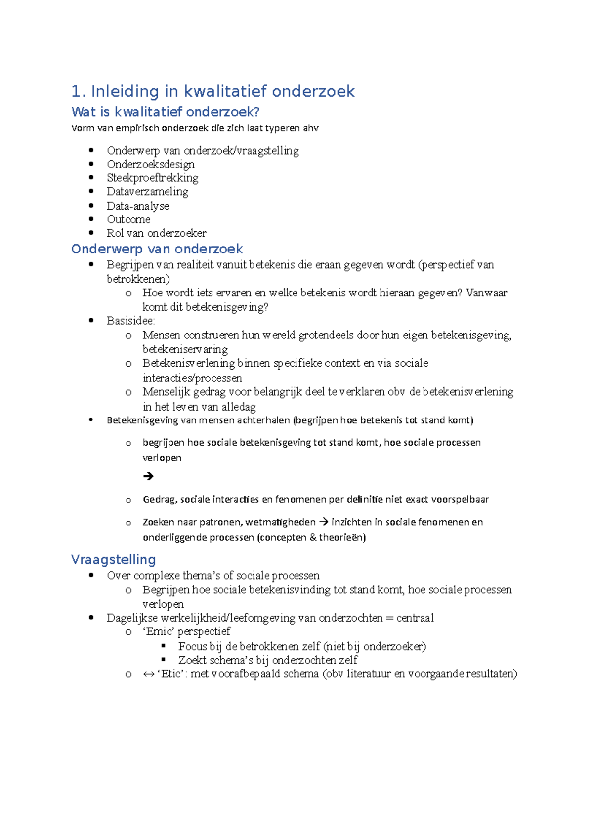 Samenvatting - 1. Inleiding In Kwalitatief Onderzoek Wat Is Kwalitatief ...