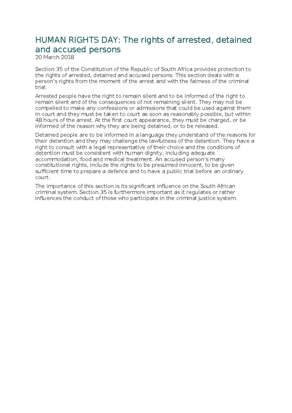 Human Rights criminal procedures - HUMAN RIGHTS DAY: The rights of ...