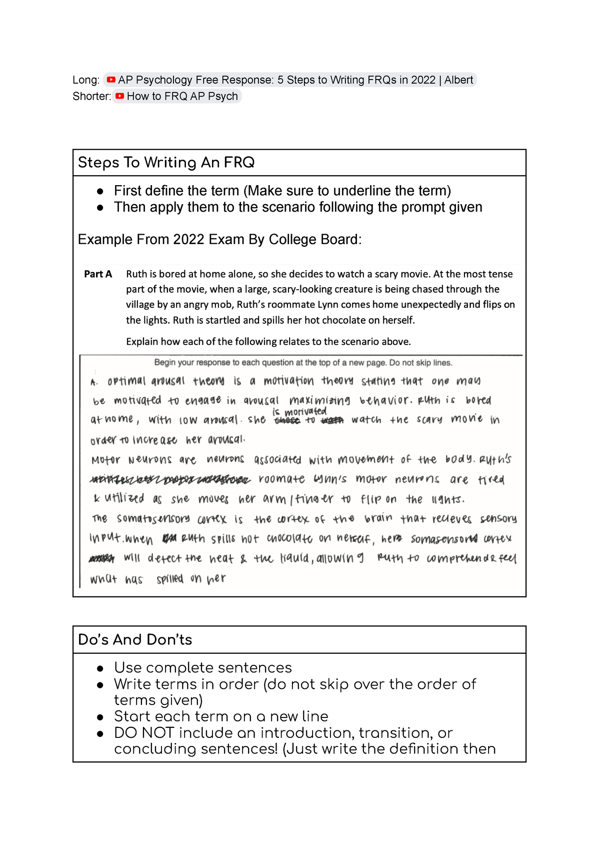 How To Do Free Response Questions - Long: AP Psychology Free Response ...