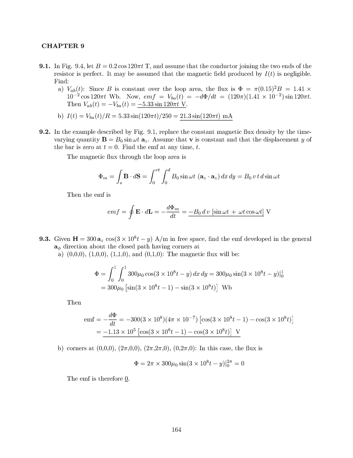 Hayt8e SM Ch9 - solution - CHAPTER 9 In Fig. 9, let B = 0 cos 120⇡t T ...