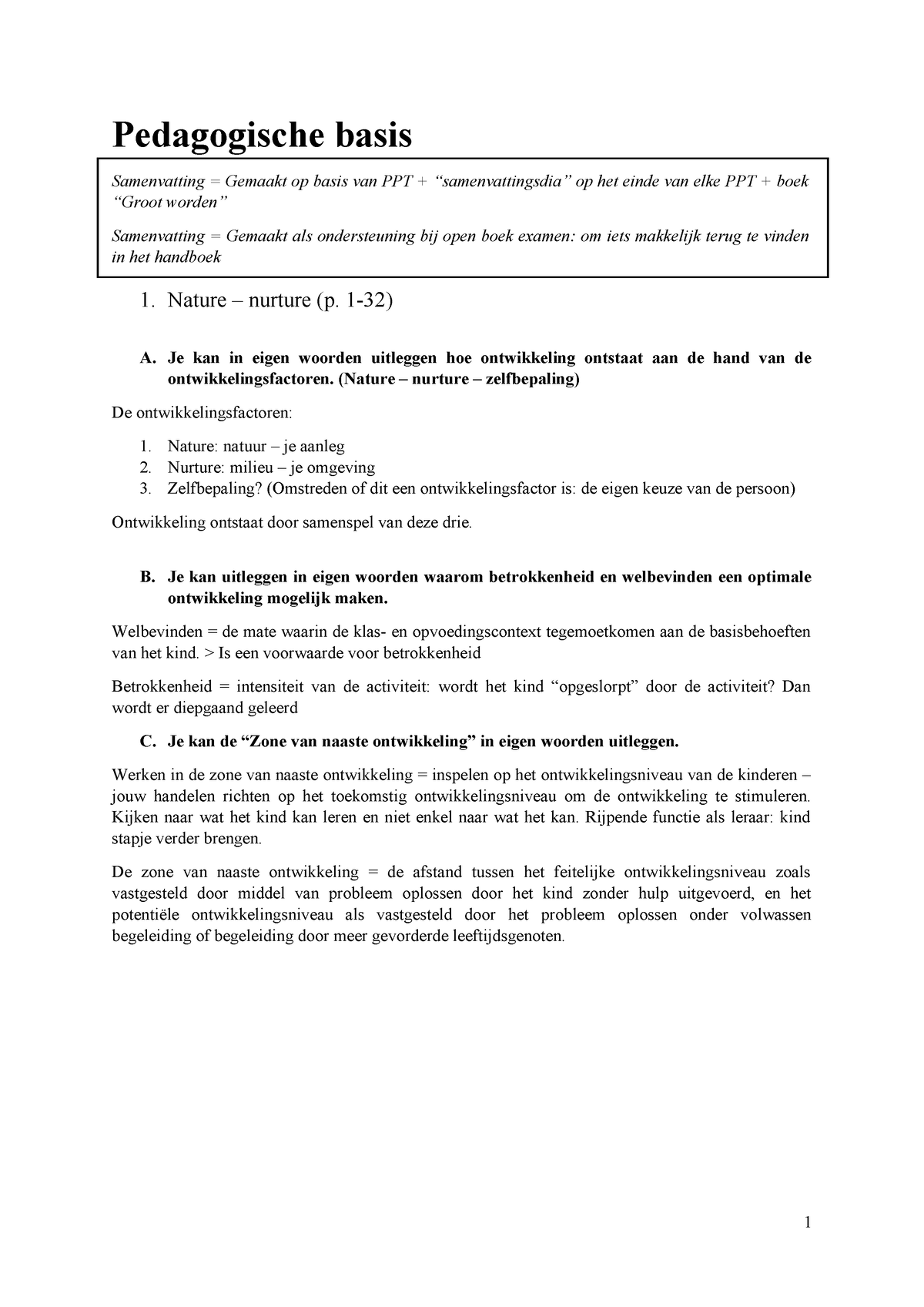 Pedagogische Basis - Pedagogische Basis Samenvatting = Gemaakt Op Basis ...