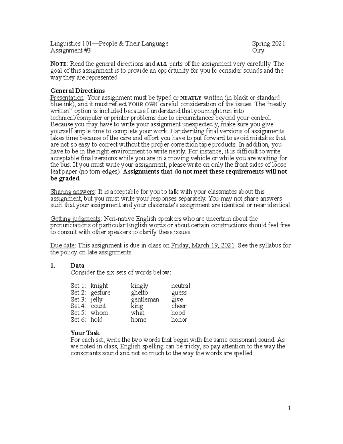 Assign#3 2 - lecture notes - Linguistics 101—People & Their Language ...