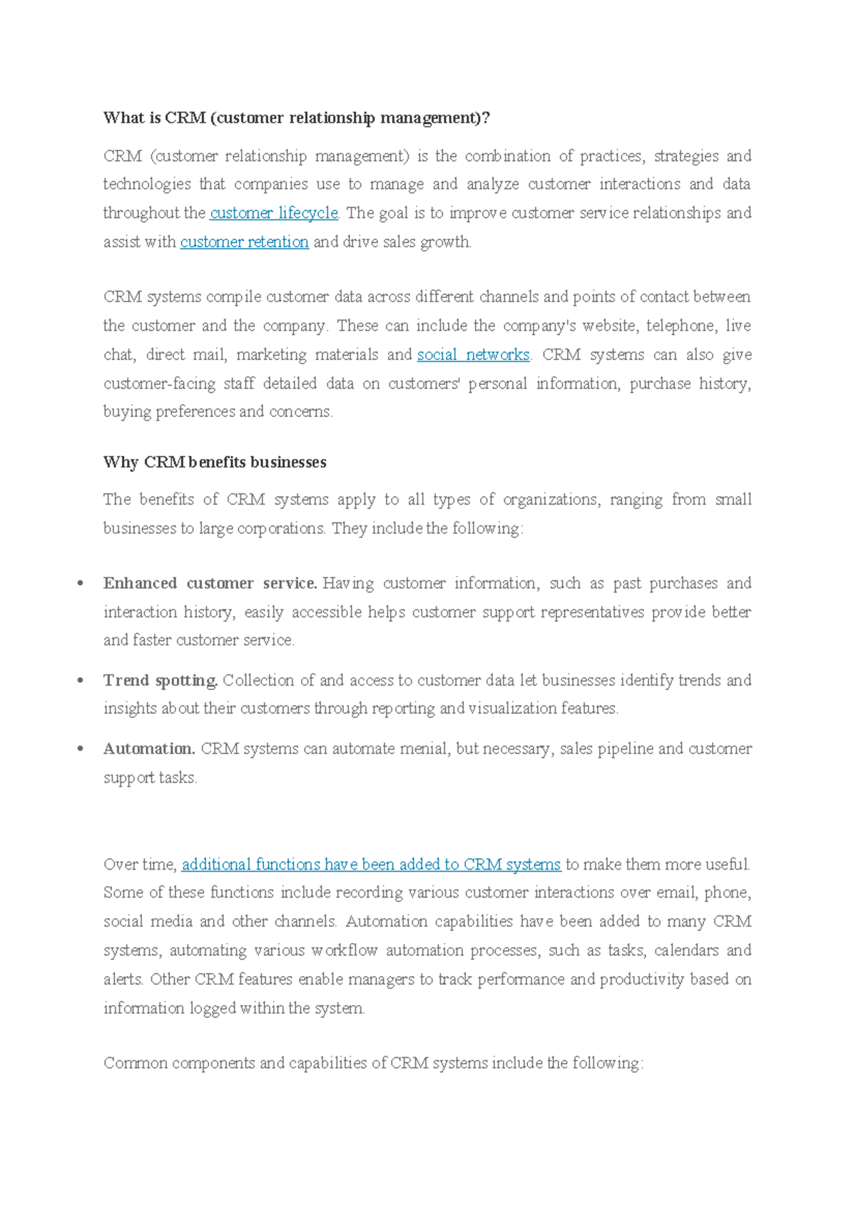 Notes - note 1 - What is CRM (customer relationship management)? CRM ...