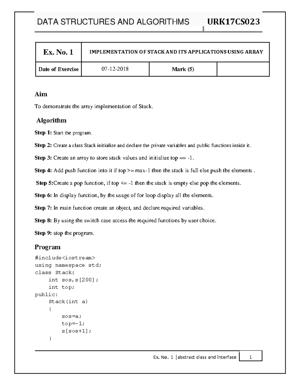 DATA Structures Experiments - DATA STRUCTURES AND ALGORITHMS Ex. No. 1 ...