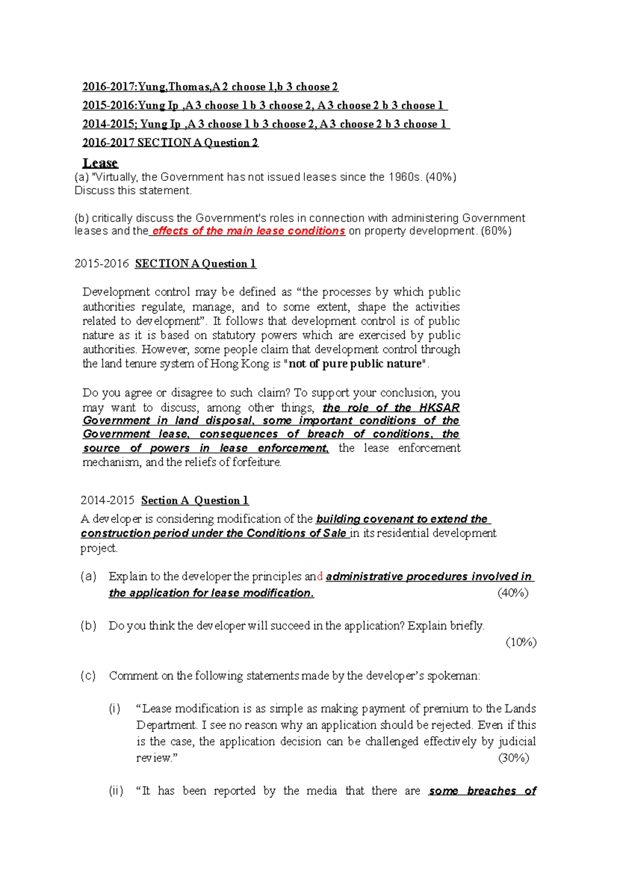 Development control law by topic - 2 choose 1,b 3 choose 2 Ip ,A 3 ...