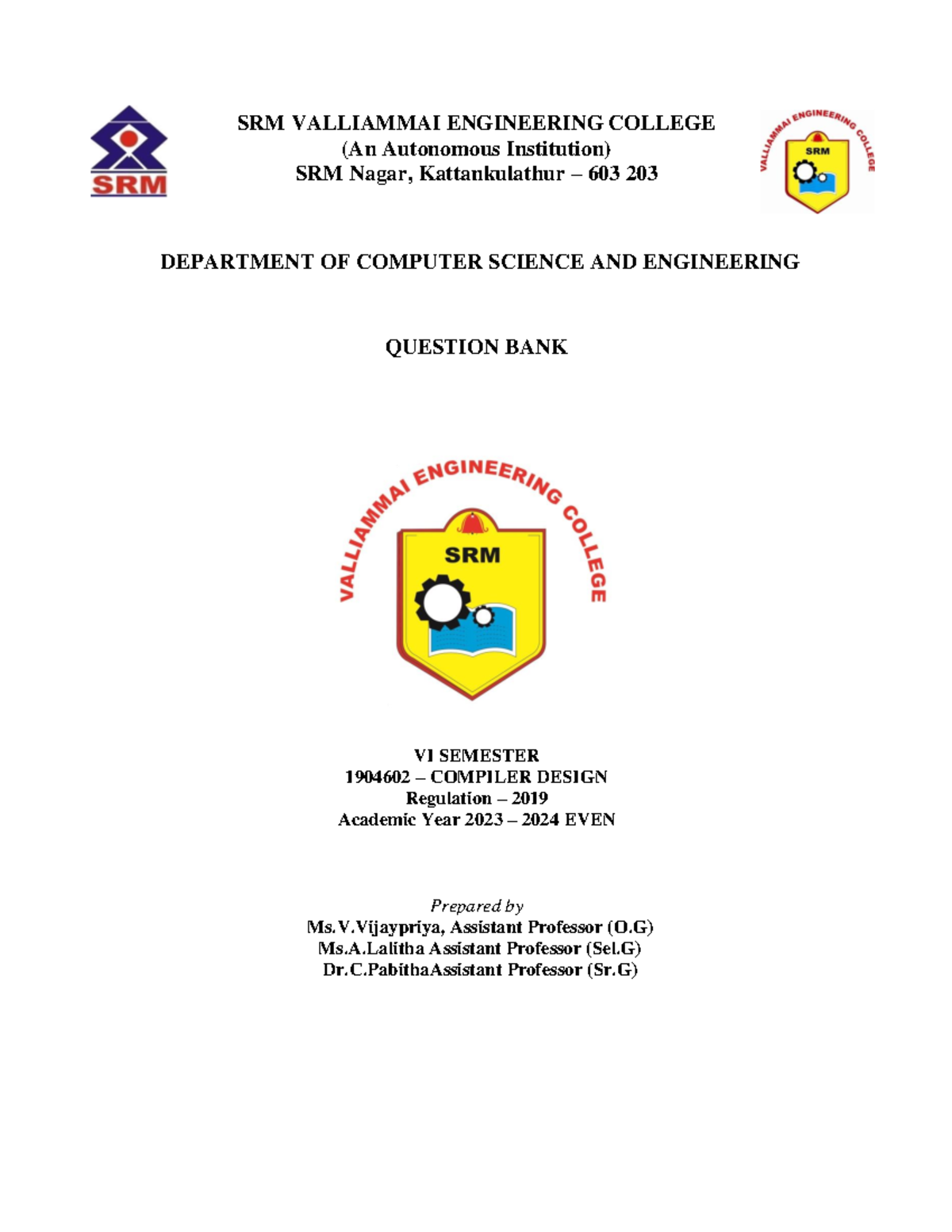 Qb-compiler - question bank - SRM VALLIAMMAI ENGINEERING COLLEGE (An ...