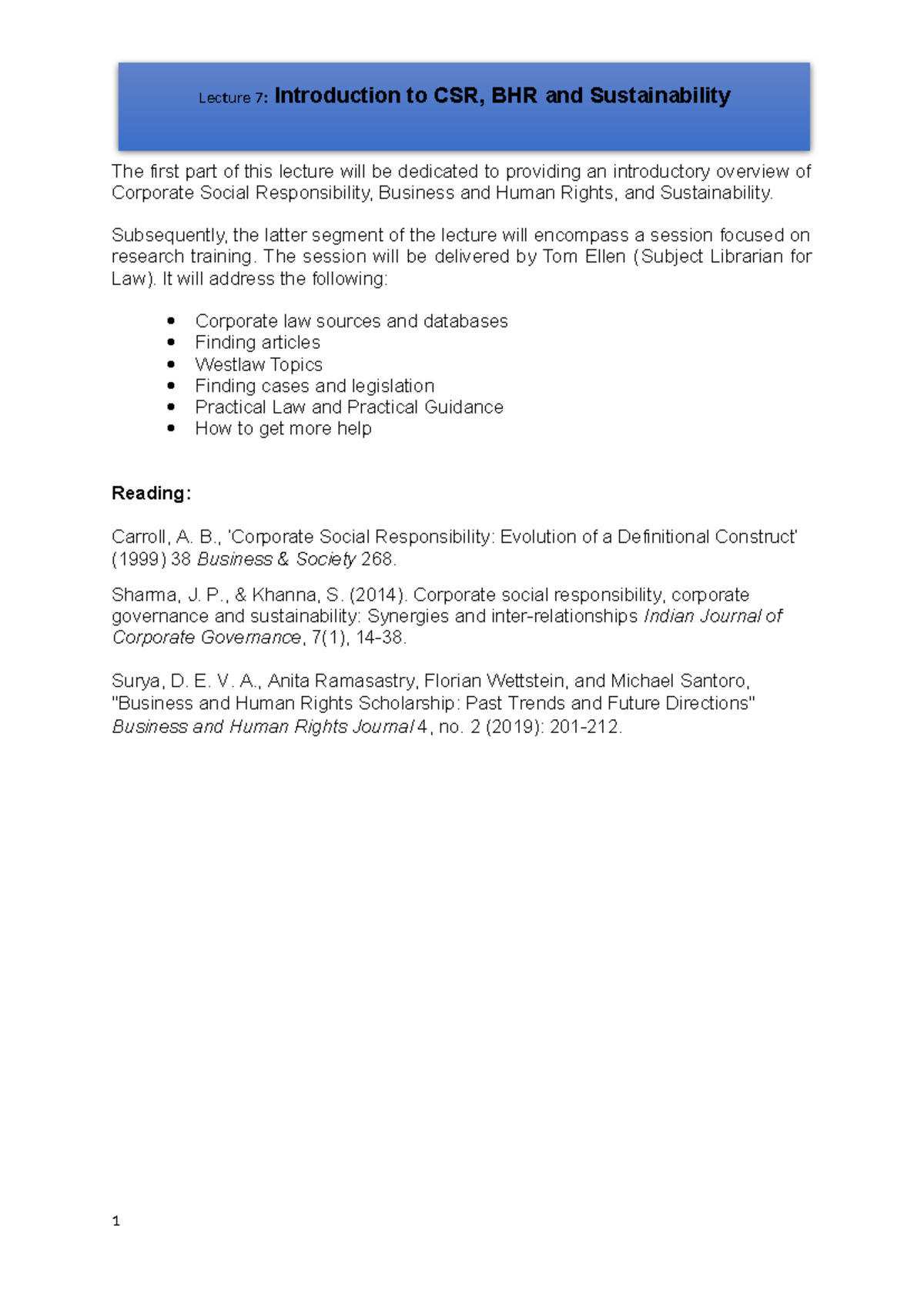 Lecture 7 Handout - 23/24 - The first part of this lecture will be ...