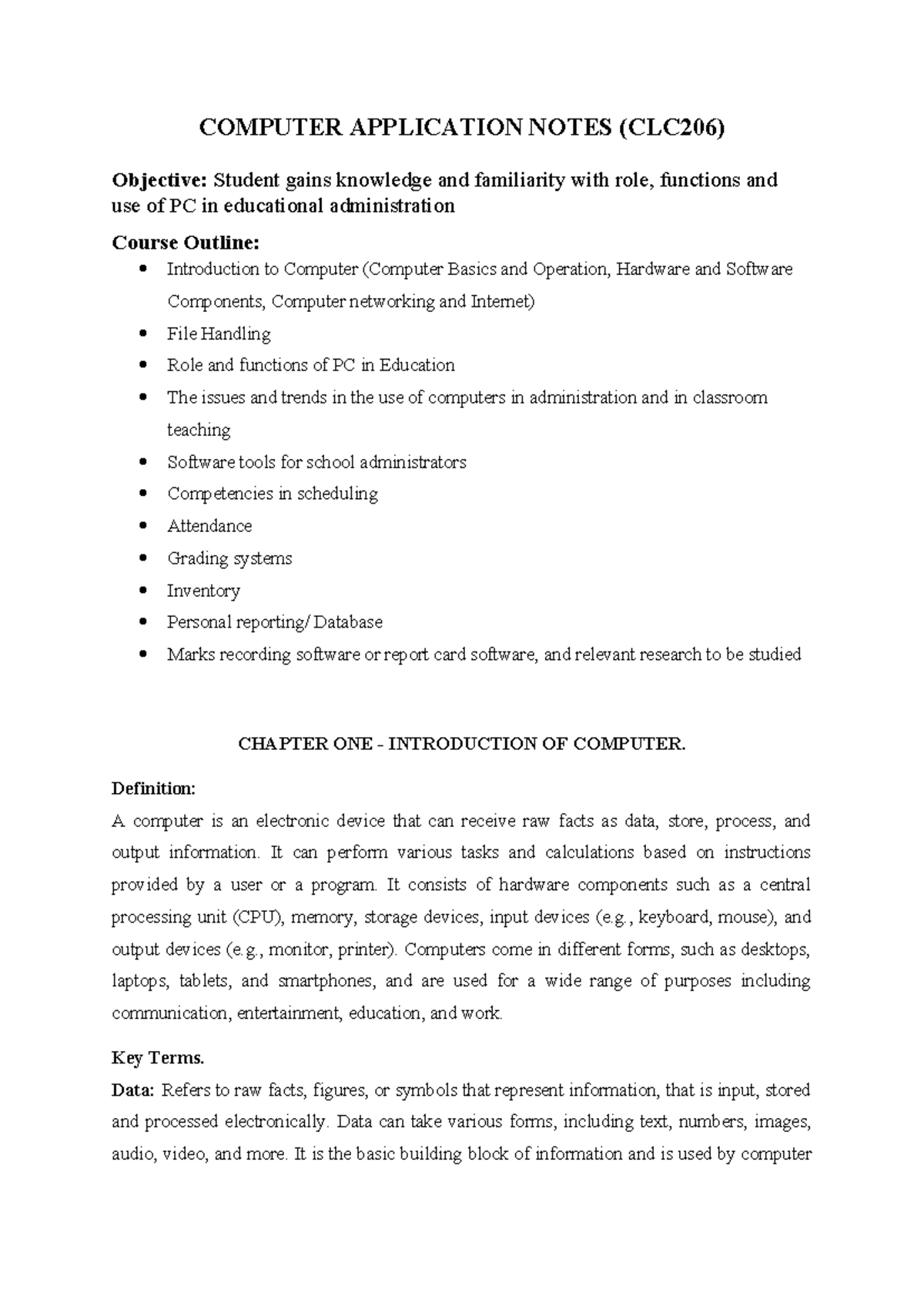 Computer Applications (CLC206) - COMPUTER APPLICATION NOTES (CLC206 ...