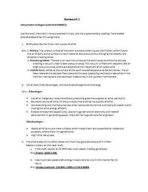 Homework 2 Electricals of Wind turbine - MECH 5220 - Homework # Due ...