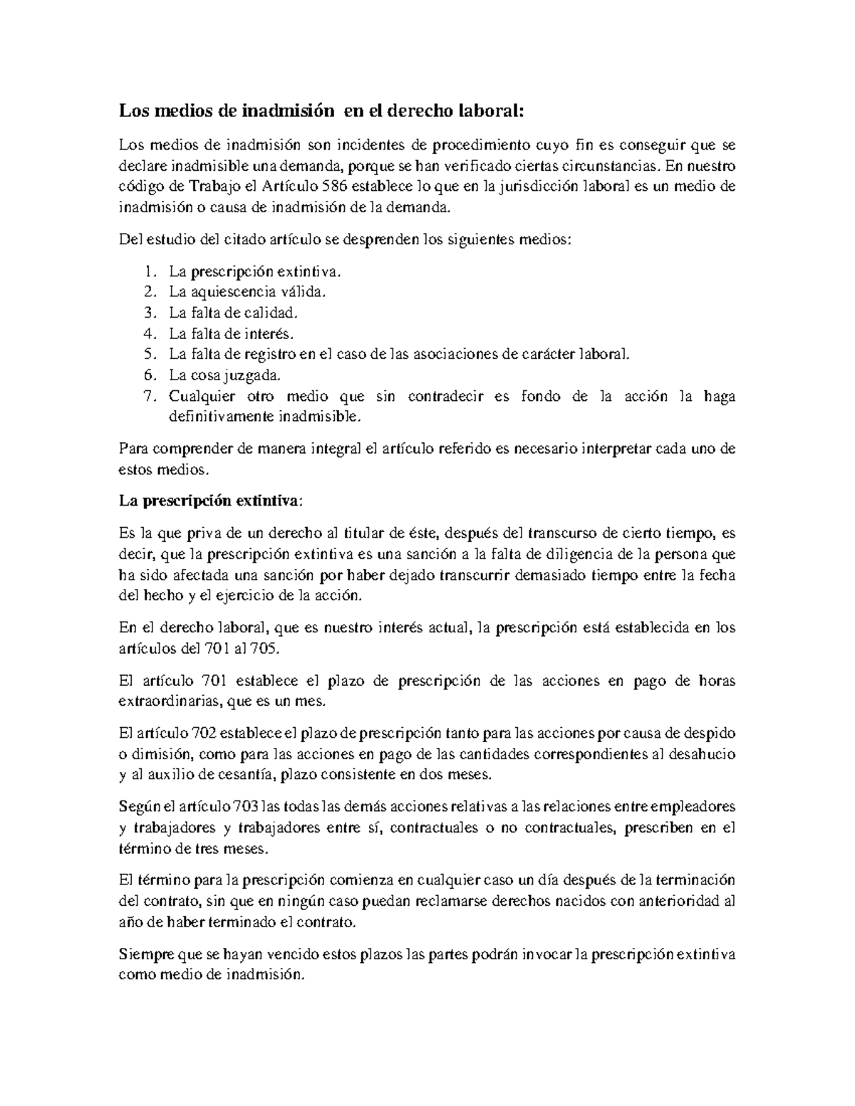 Medios De Inadmision En Materia Laboral Los Medios De Inadmisión En El Derecho Laboral Los 2057